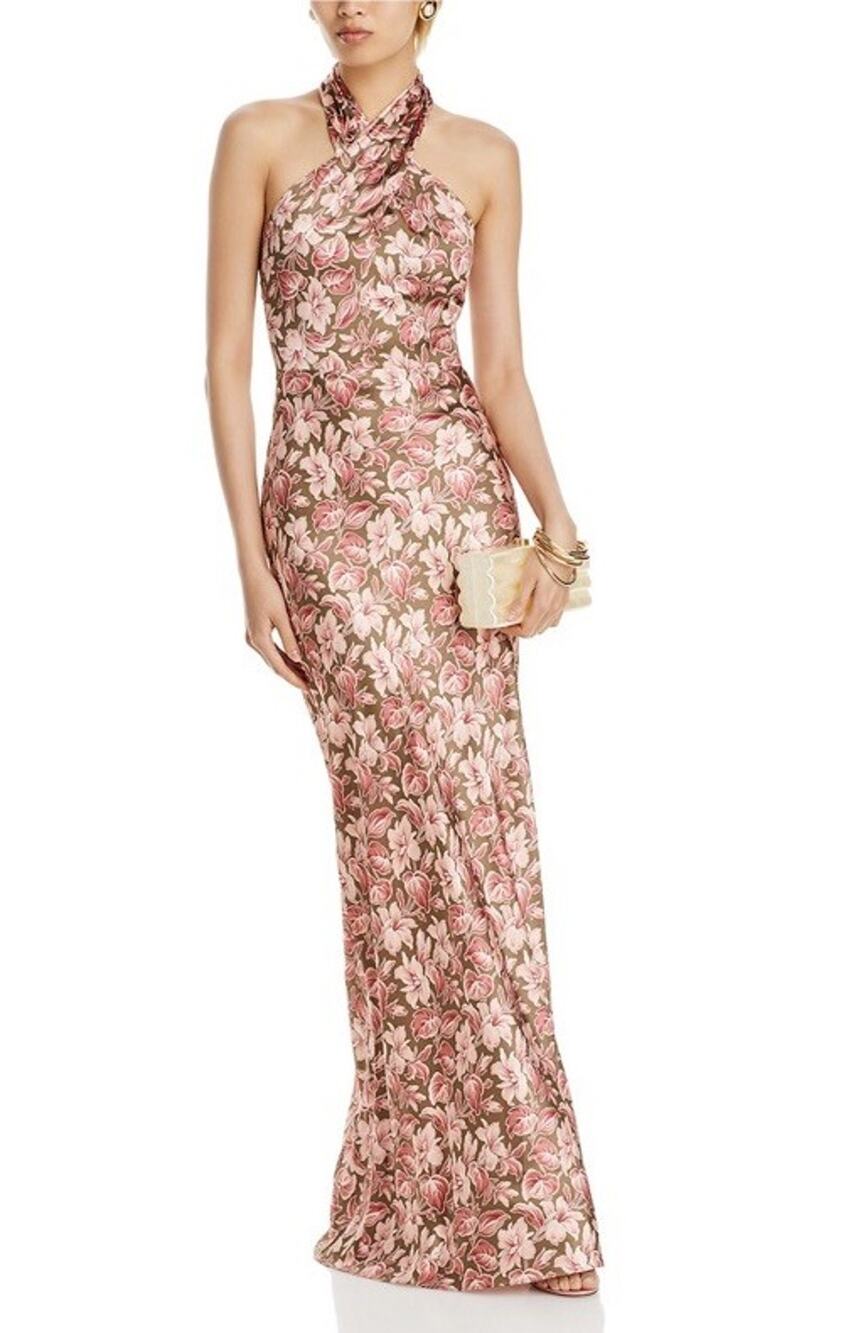 NWT Veronica Beard Alberta Floral Silk Blend Halter Maxi Gown Dress US 14